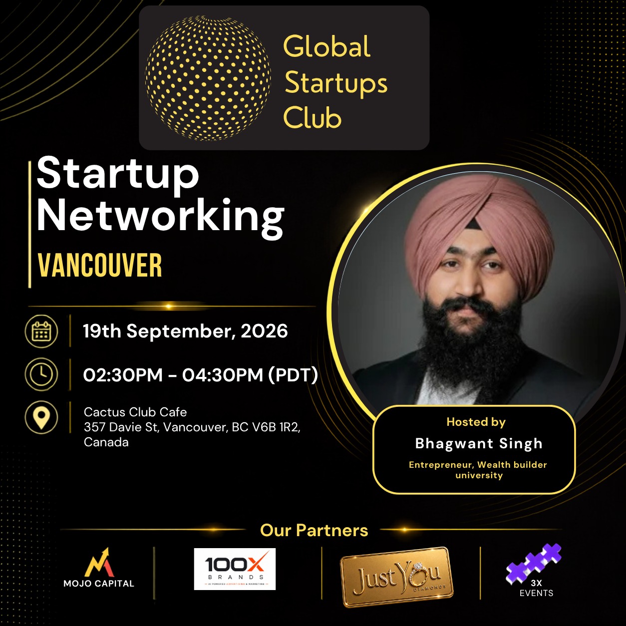 Global Startups Club Vancouver Startup Networking, 19 September 2026, hosted by Bhagwant Singh